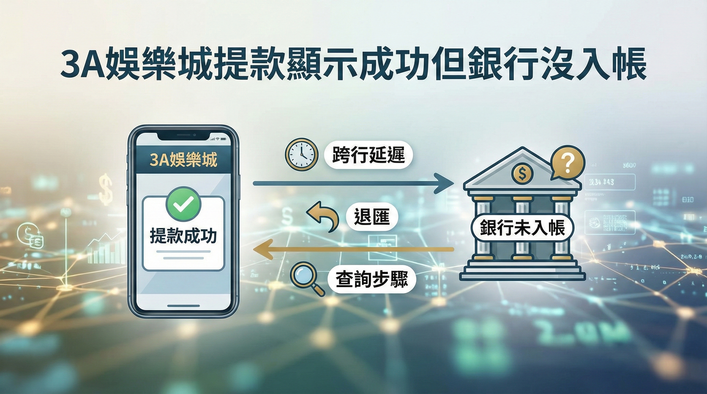 3A娛樂城提款顯示成功但銀行沒入帳排解：圖解跨行延遲、退匯風險與資金查詢步驟流程