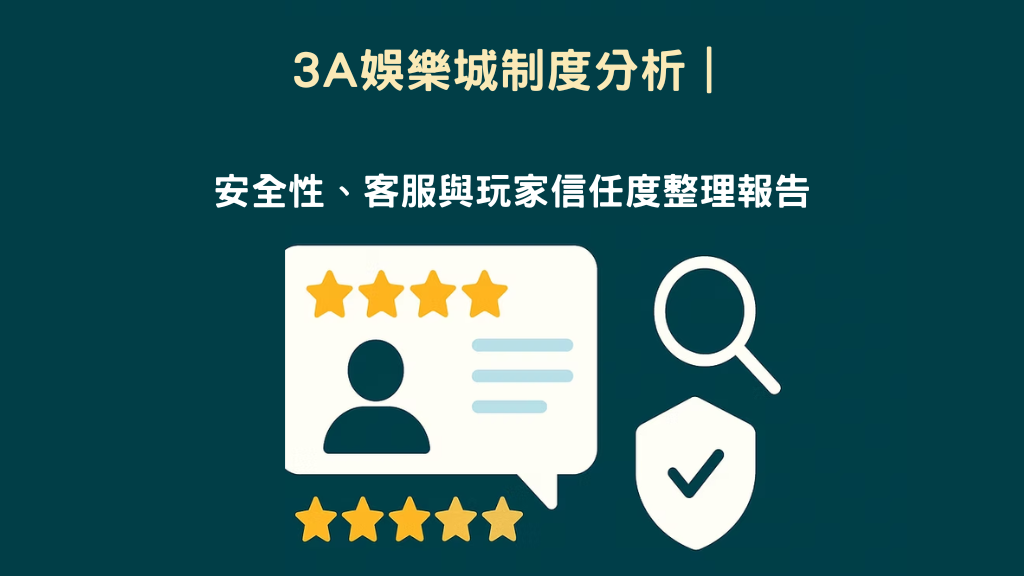3A娛樂城制度分析封面圖,包含安全性、客服與玩家信任度評估圖示