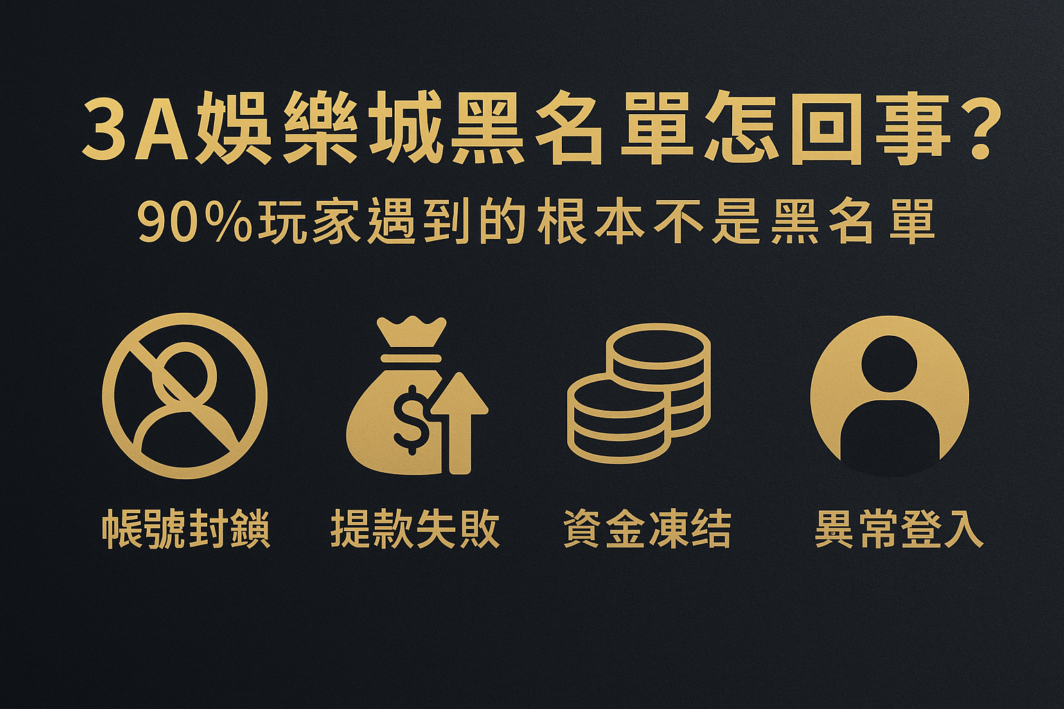 3A娛樂城黑名單相關警示封面圖,呈現帳號封鎖、資金凍結、異常登入等常見風控情境。