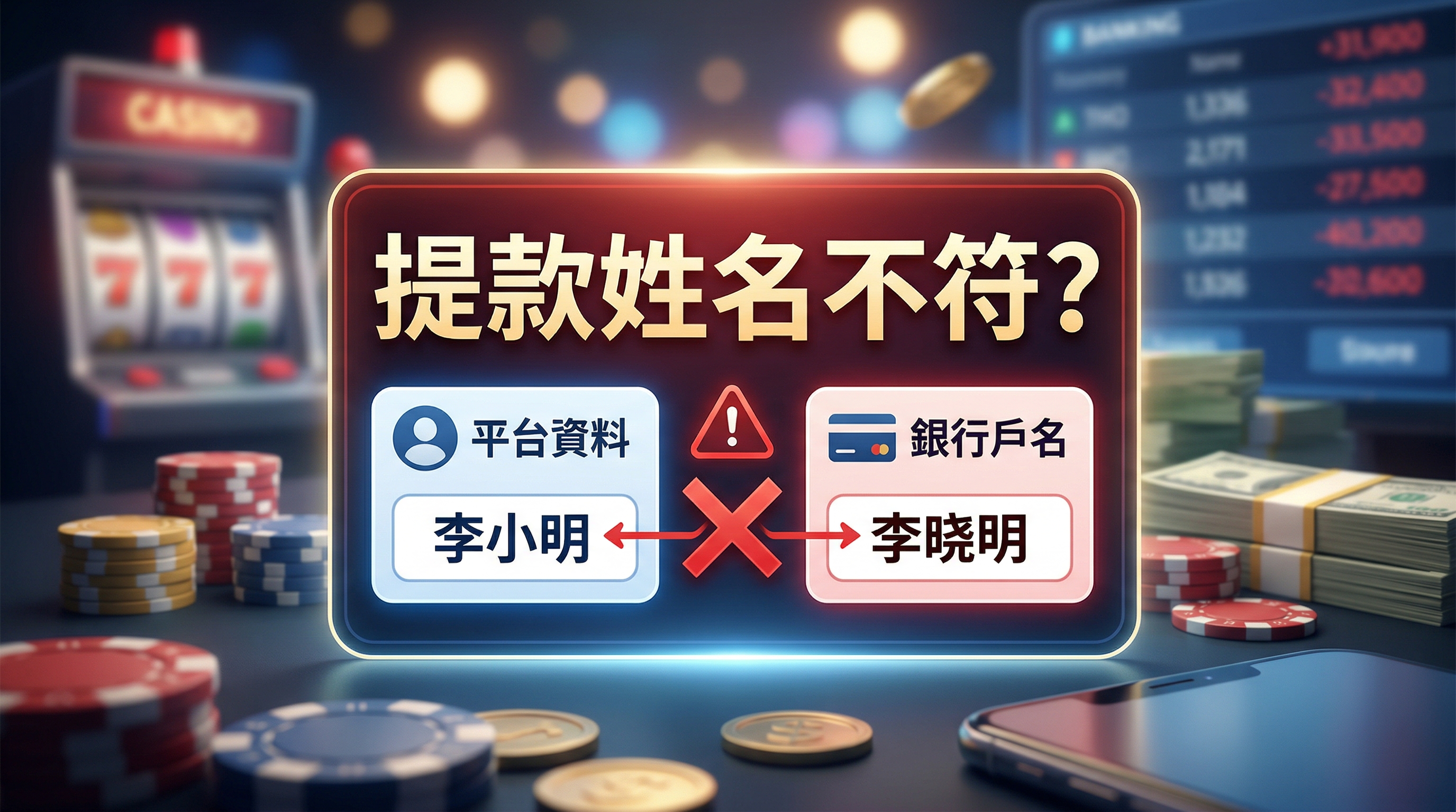 娛樂城提款姓名不符排解教學:圖解平台註冊資料與綁定銀行戶名不一致(如李小明與李曉明)導致出金失敗的常見錯誤,解析實名認證對帳機制的必要性