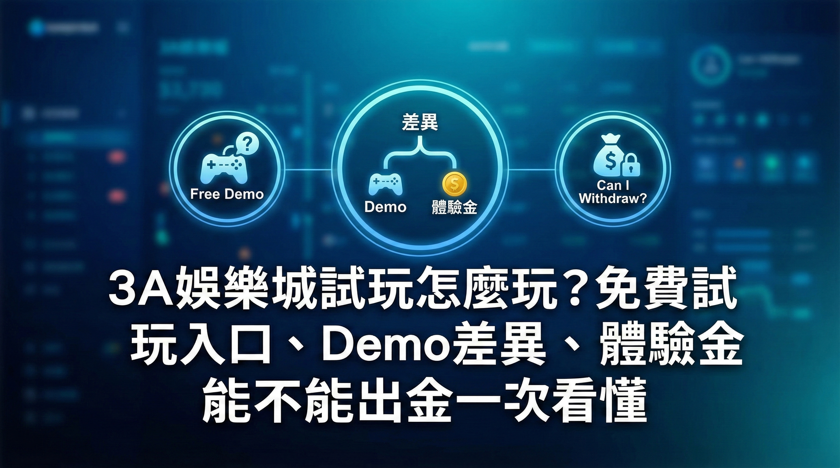 3A娛樂城試玩模式解析:圖解 Free Demo 免費試玩與體驗金的差異及出金提領規則